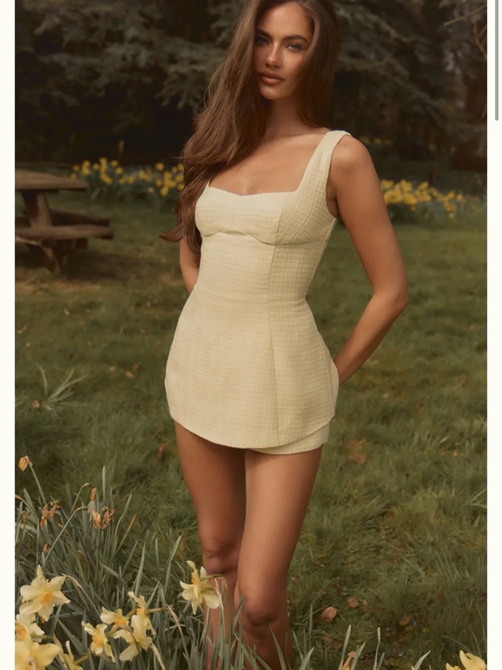 PrettyLittleThing Cream Textured Square-Neck Romper